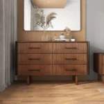 Goldoma modern solid wood makeup vanity dresser with 6 drawers and lighted mirror