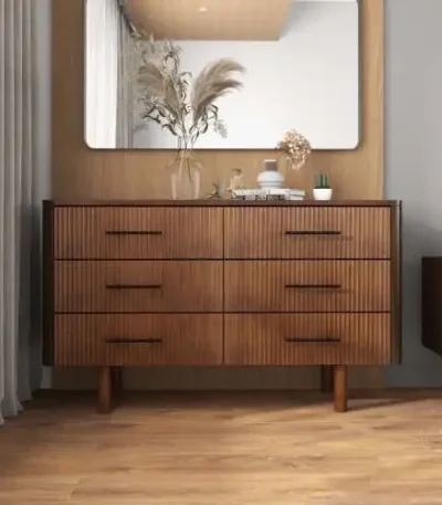 Goldoma modern solid wood makeup vanity dresser with 6 drawers and lighted mirror