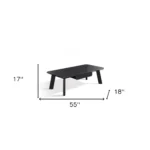 Goldoma 55-inch coffee table with drawer in ebony and dark brown wood with stainless steel base in living room