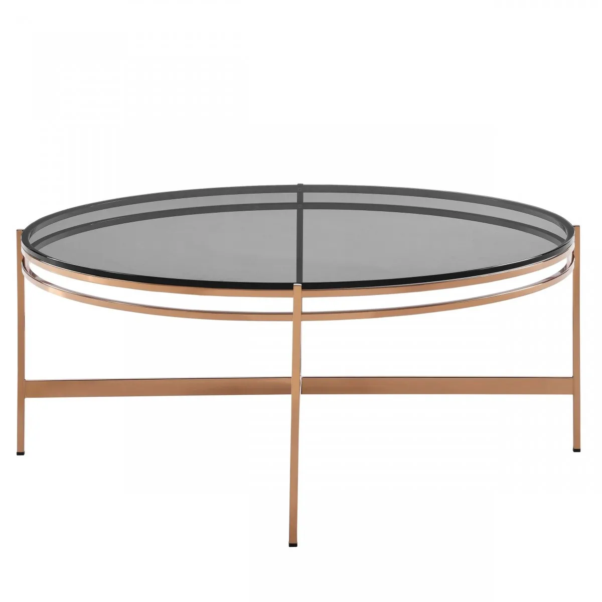H28c9eeafefad48fa982d4506c93647ec0.webp Goldoma 35 inch round glass coffee table with gold stainless steel frame and gray tempered glass top in living room
