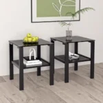 Goldoma set of 2 tempered glass side tables with two-tier round shelves in living room
