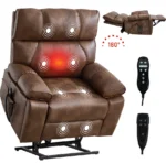 Goldoma brown faux leather power lift recliner with heat and massage, dual motor, and hidden cup holders