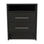 Goldoma 2-piece king size farmhouse bedroom set in black and gray with solid wood storage bed frame, nightstand, and dresser
