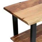 Goldoma modern console table with 3 shelves in a living room, eco-friendly solid wood design
