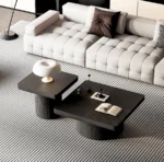 Modern nesting coffee table set with fluted pedestal design in eco-friendly wood for living room