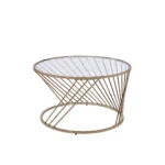 HMS 32" Clear and Champagne Glass Round Frame Coffee Table with Metal Accents