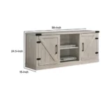 Goldoma Mid-Century Double Barn Door TV Stand in stone grey for 55-59 inch TVs with sliding doors and storage