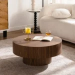 Goldoma round wood coffee table - modern 30.51-inch solid wood table for living room