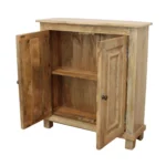 Goldoma 34 inch solid wood sideboard cabinet in light brown with two doors and adjustable shelves for living room storage