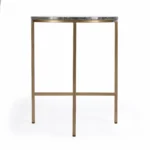 Goldoma 23-inch round end table with brass base and gray marble top in living room