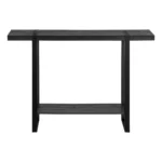 Goldoma 47-inch distressed sled console table in black faux wood and metal with lower shelf