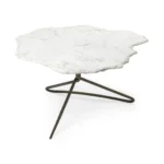 Goldoma 33 inch genuine marble coffee table with white marble top and gold iron base in a living room setting