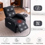 160° Manual Push Back Recliner, 8-point Massage & Heating, Chenille Fabric with Remote & Side Pockets, for Living Room, Black - Image 3