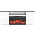 Goldoma Mid-Century 80" TV Stand with Electric Fireplace, 3-Sided Glass, Adjustable Shelves & LED Lights – top view