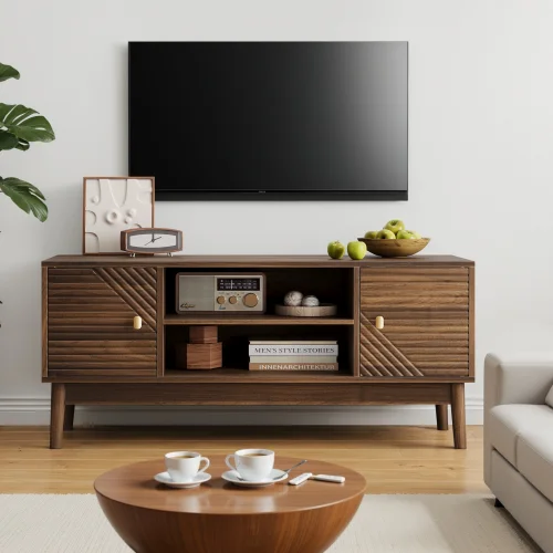 Goldoma 43.31 Inch Mid-Century Modern TV Stand for 32-45 Inch TVs with Storage