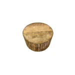 Goldoma 34-inch natural solid wood round coffee table in a modern living room setting
