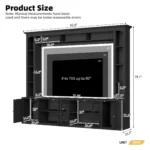modern entertainment center with black bookshelves and tempered glass doors holding a large TV