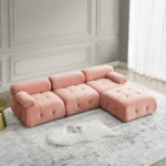 Goldoma modular velvet sofa set in L-shape configuration with soft velvet upholstery and wooden legs
