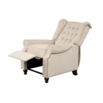 Goldoma Beige Microfiber Manual Club Recliner with Massage and Extendable Footrest – close-up detail