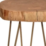 26 inch round end table with natural solid wood top, gold iron base, and convertible glass top by Goldoma