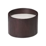Solid wood end table in dark brown farmhouse style with metal accents
