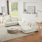 Goldoma modular U-shaped sectional sofa with chaise lounge and sofa bed in soft corduroy fabric