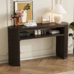Goldoma Modern Fluted Console Table with open shelf in living room – eco-friendly solid wood and MDF fluted console table