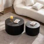 Goldoma nesting coffee table set in solid wood with fluted design, Scandinavian minimalist style for living room