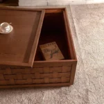Farmhouse coffee table with storage solid wood square with shelf in brown finish