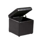 Goldoma coffee table and storage ottoman set with wood-grain veneer tabletop and dark brown faux leather ottomans