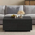 Goldoma Nordic square wooden coffee table with 4 drawers in a modern living room setting
