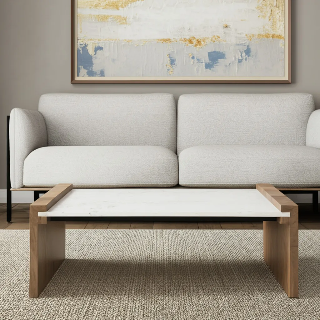 H2f0f61a1505c49118ca3965064c30ba3A.webp Goldoma 48-inch marble coffee table with natural wood sled base in living room