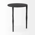Goldoma 20 inch farmhouse round end table with storage drawer in solid mango wood and black iron