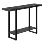 Goldoma 47-inch distressed sled console table in black faux wood and metal with lower shelf