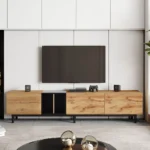 Large TV stand for 80 inch TV - Goldoma 3-door media console with storage and drop-down doors