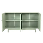 Goldoma 4-Door Intaglio Storage Cabinet in mint green with pine legs – stylish storage cabinet for living room