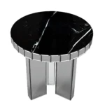Goldoma 20-inch round mirrored end table with faux marble top and silver glass base for living room