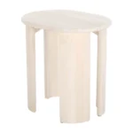 Goldoma natural solid wood oval end table with wabi-sabi farmhouse finish placed beside a sofa in a living room