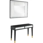 Goldoma 47 inch black and silver mirrored console table with two drawers in living room