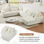 Goldoma modular U-shaped sectional sofa with chaise lounge and sofa bed in soft corduroy fabric