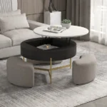 31.5" Round Lift-Top Modern Steel Portable Convertible Coffee Table Set Black - Image 4