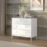 Goldoma White 4-Drawer Kids Dresser with Lighted Mirror - Solid Wood Storage for Nursery & Bedroom – styled in a modern