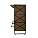 Goldoma 55-inch solid wood console table with gray top and black metal sled base in a modern living room