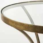 Goldoma 24-inch round black and white glass end table with metal frame, modern glass end table for living room