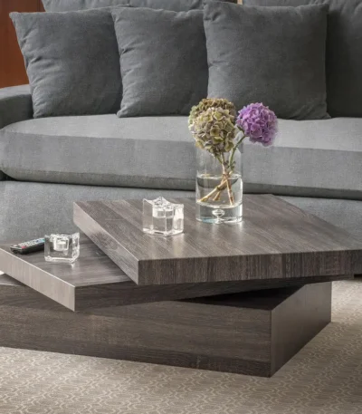 Goldoma Nordic Style Black Square Wooden Coffee Table in a modern living room