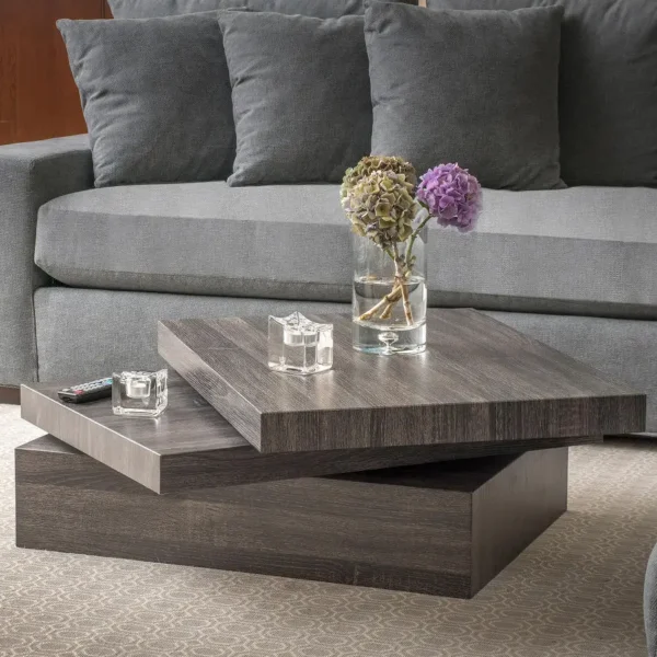 Goldoma Nordic Style Black Square Wooden Coffee Table in a modern living room