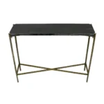 Goldoma 32-inch black and gold console table with stone top and iron frame in a living room entryway