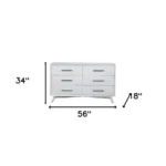 Goldoma 56 inch white solid wood six-drawer dresser with antique stainless steel handles - perfect bedroom storage
