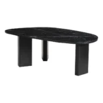 Black marble coffee table 54 inch free form Goldoma with genuine marble top and black wood frame