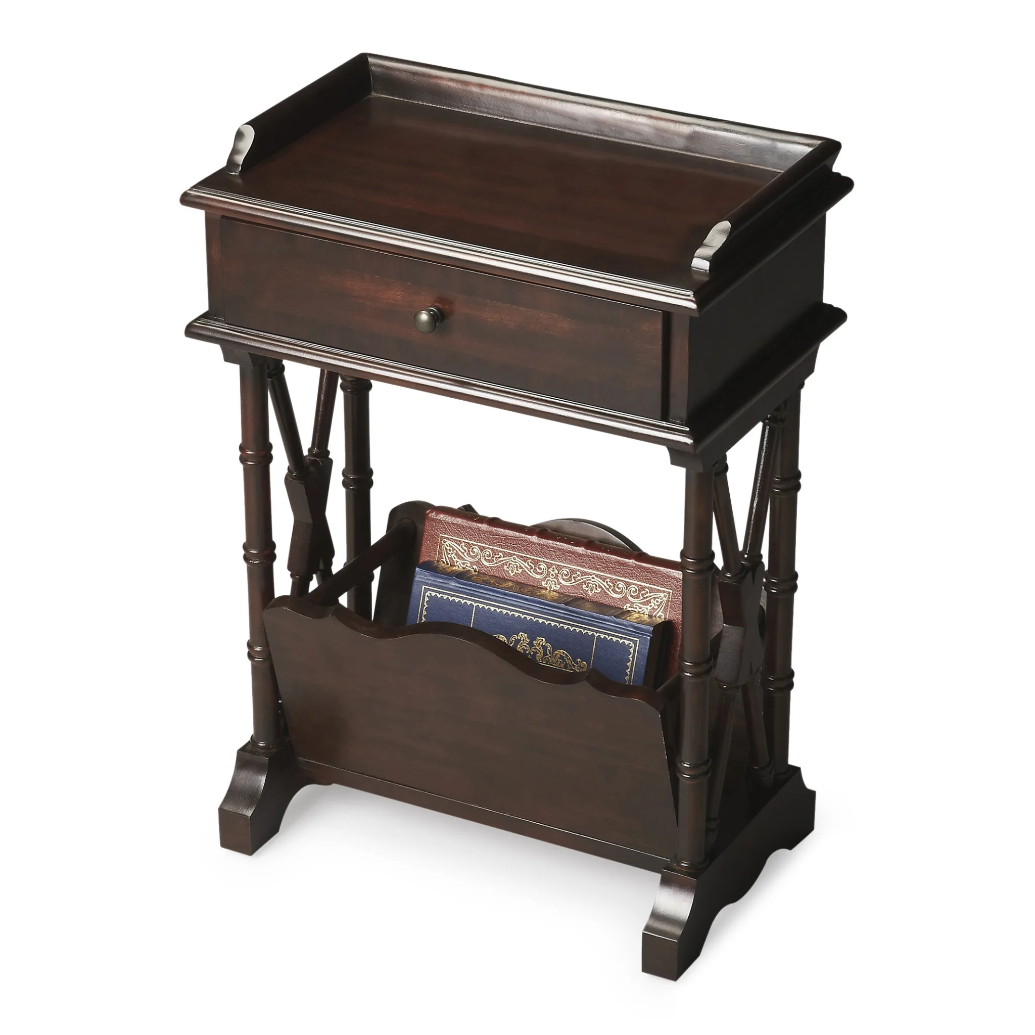 H33e2798f68184299ac2565446ebd7dc8d.webp Rustic end table: small black wood side table with drawer and shelf